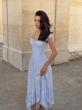 Komarov Asymmetrical Midi Dress Pastel Blue Size Large Formal (m)